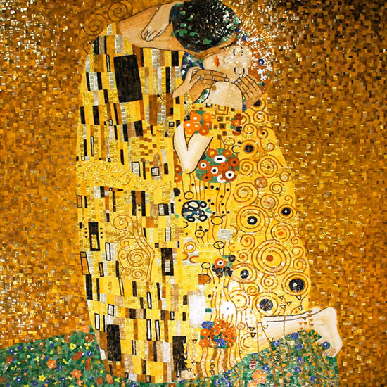Klimt handgefertigtes Glasmosaik-Wandkunst-Dekor-Hotel-Wandgemälde mit goldenen Fliesen