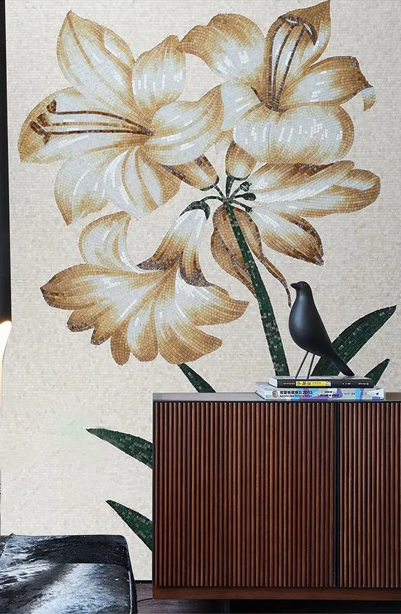 Schöne Kunstbilder mit Blumen, handgefertigtes Glasfliesen-Mosaik-Wandbild